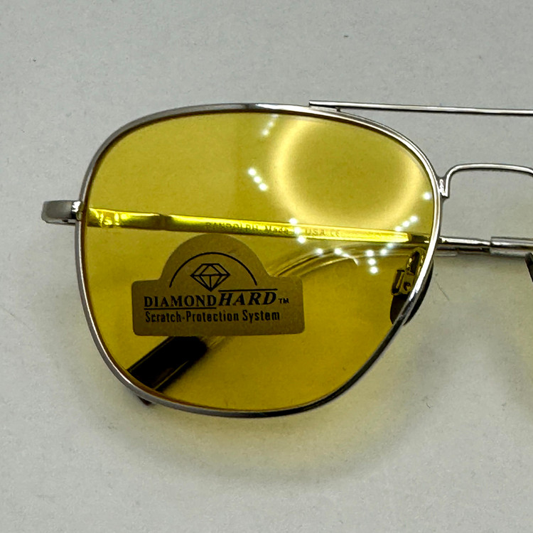 عینک آفتابی و شب خلبانی رندولف شیشه سنگ زرد فریم نقره ای فول پک اصلی RANDOLPH AVIATOR RE 58 24K WHITE GOLD