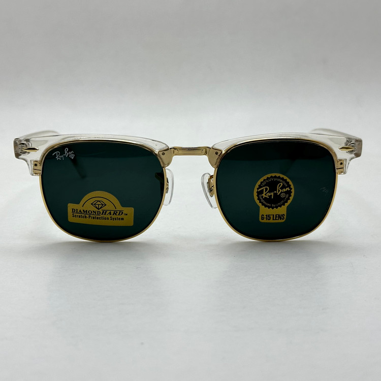 عینک آفتابی کلاب مستر ریبن rayban شیشه سنگ مشکی فریم شفاف به همراه پک کامل RB 3016