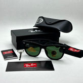 عینک آفتابی ریبن rayban ویفرر شیشه سنگ مشکی مات عدسی سبز سایز 54 به همراه پک کامل اورجینال RB 2140