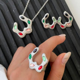 سرویس و نیم ست طرح گل فری سایز freesize رنگ ثابت کد ztj (پس کرایه)