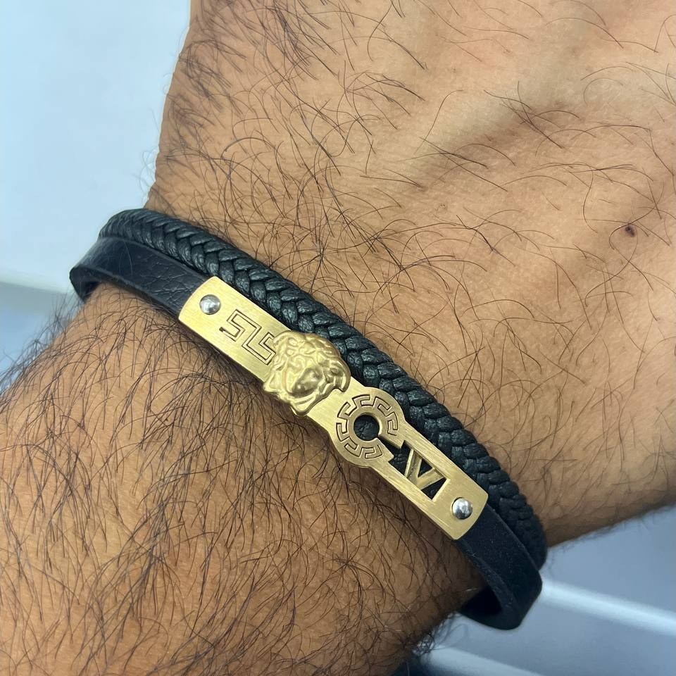 دستبند چرمی قفل و پلاک استیل مردانه مونت بلنک Montblanc کیفیت چرم عالی تنوع طرح رنگ ثابت کدbn (پس کرایه)