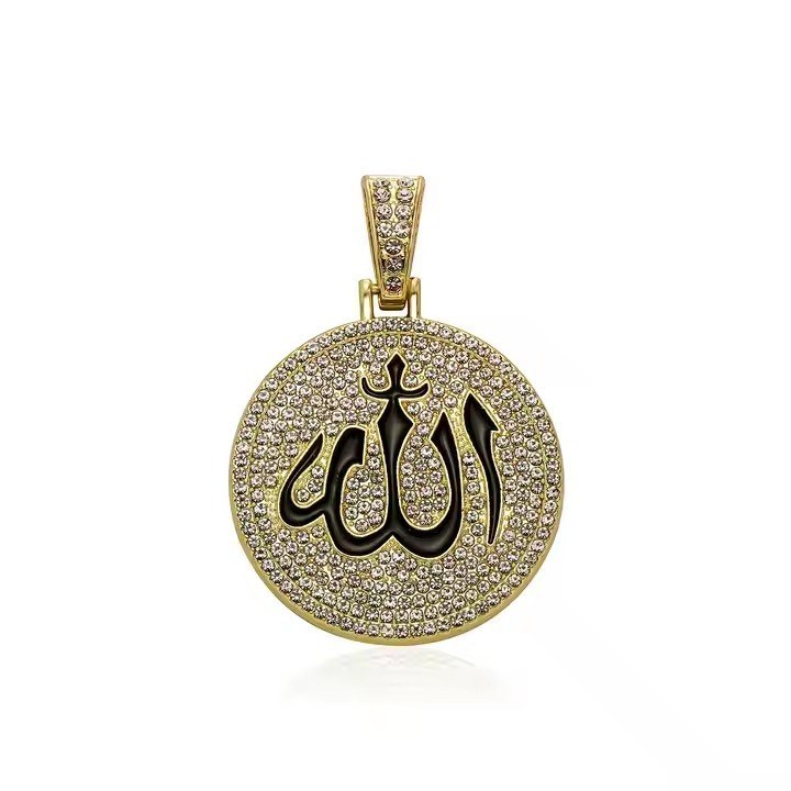 گردنبند و آویز پلاک فول نگین طرح الله رنگ ثابت کد vn (پس کرایه)