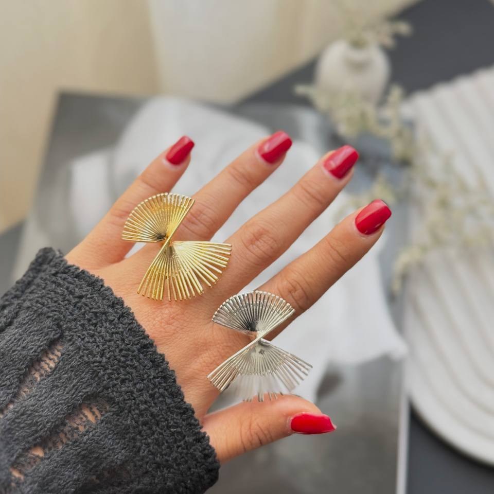 انگشتر آبکاری نقره زنانه طرح گل درشت فری سایز freesize تنوع طرح رنگ ثابت کد sm