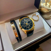 ست مردانه ست کادویی ساعت و دستبند دو لاین چرمی کد کالا 39 و انگشتر ساعت رومانسون