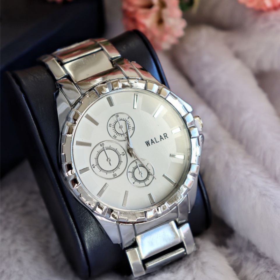 ساعت مردانه مارک والار Walar نقره ای صفحه سفید ارسال رایگان