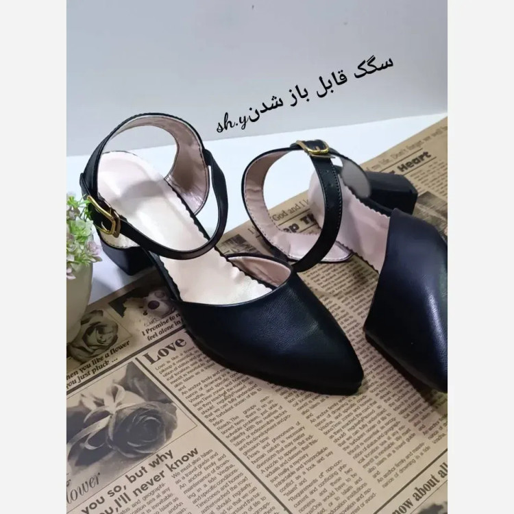 کفش مجلسی زنانه پاشنه 5 سانت چرم بیاله مدل بهار مشکی
