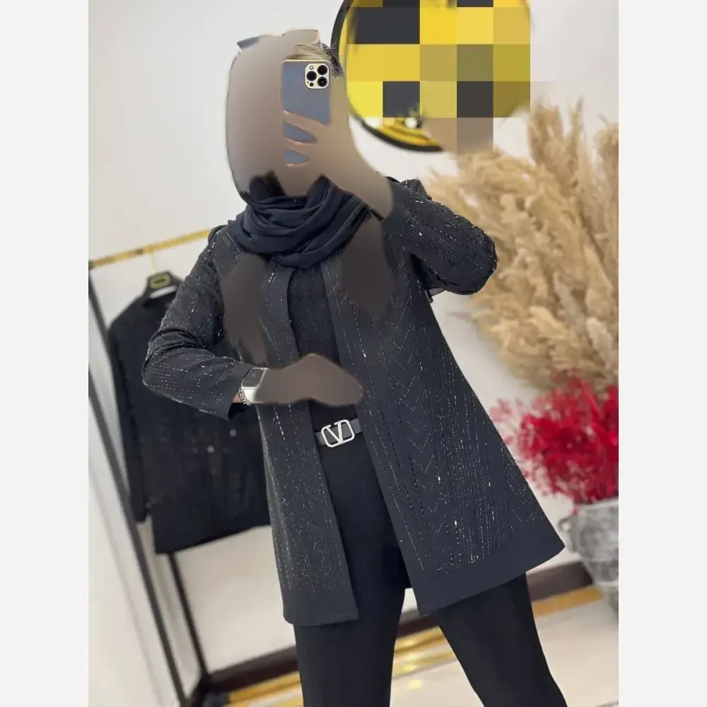 کت مجلسی زنانه مدل رها جنس کرپ مازراتی نگین دار مشکی (2)