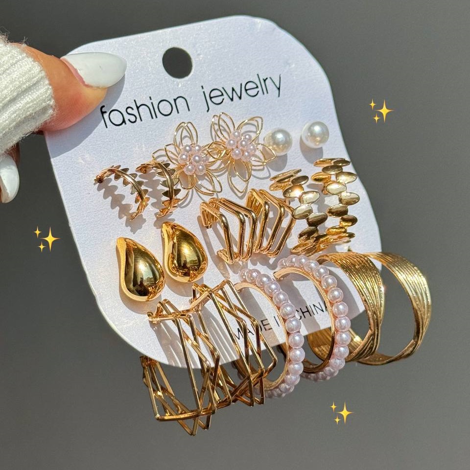 پک گوشواره 9 تایی جذاب و خفن طلایی