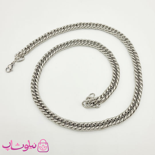 گردنبند مردانه زنجیری کارتیه استیل نقره ای 60 سانت 8 میل کد 499