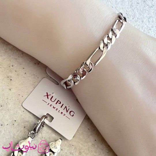 دستبند زنانه ژوپینگ طرح فیگارو نقره ای رنگ طول 19.5 سانت عرض 6.5 میل کد 5491