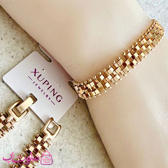 دستبند زنانه ژوپینگ مدل رولکس Rolex طلایی رنگ طول 19 سانت عرض 9 میل کد 1099