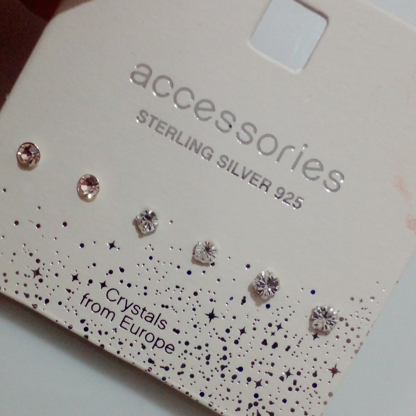 پک سه تایی گوشواره میخی سفید .صورتی با حک عیار 925