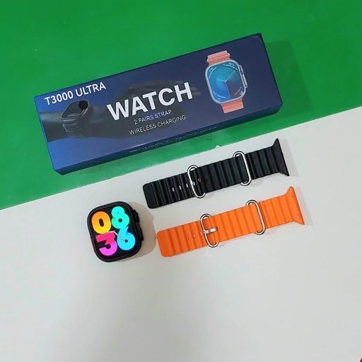 ساعت هوشمند تی 3000 سری اولی دارای 2 بند مشکی و نارنجی