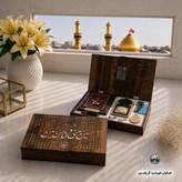 بسته فرهنگی سوغات کربلا شش قطعه سنگ حرم امام حسین قاب فرش حرم حضرت عباس عطر تسبیح و آب سرداب حرم حضرت عباس