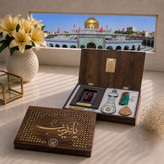بسته فرهنگی سوغات کربلا ( صندوقچه بهشتی)7 عنوان سنگ حرم و قاب فرش و عطر وآب سرداب حرم حضرت عباس و تسبیح مهر تربت کربلا